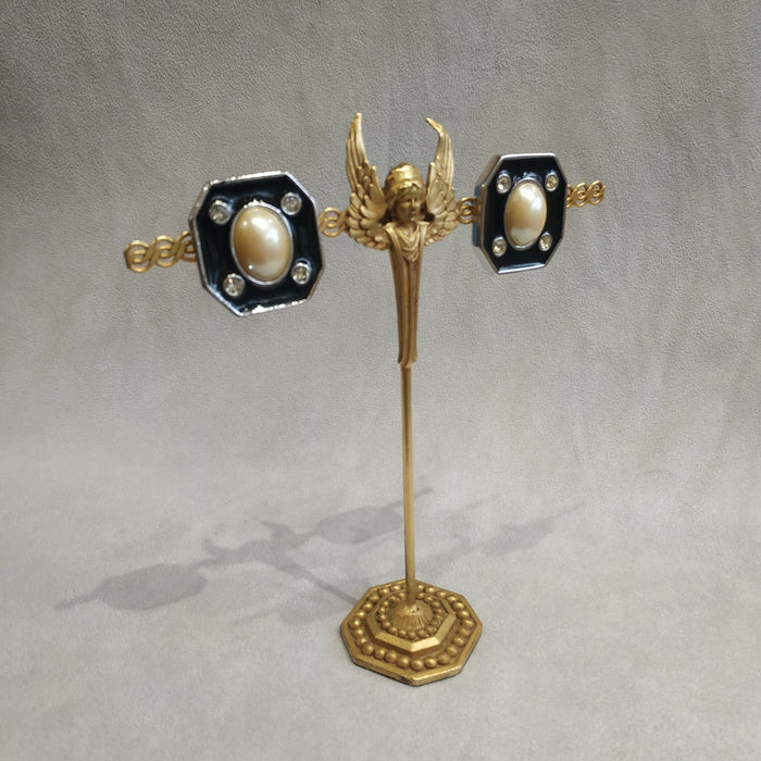Yves Saint Laurent Black Pearl Octagonal clip on earrings
