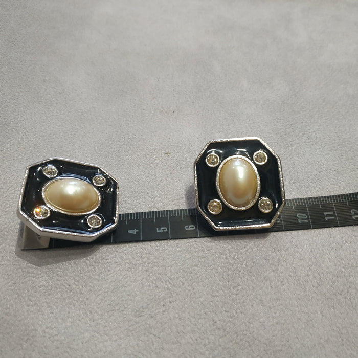 Yves Saint Laurent Black Pearl Octagonal clip on earrings