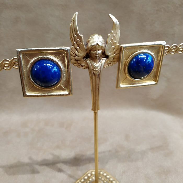 Balenciaga Vintage Square Lapis glass earrings