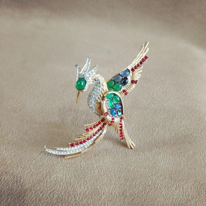 Vintage multicolour crystal Pheonix Brooch