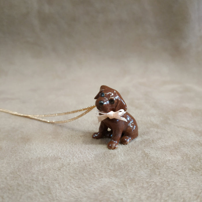 Chocolate Labrador Puppy Necklace in porcelaine by And Mary