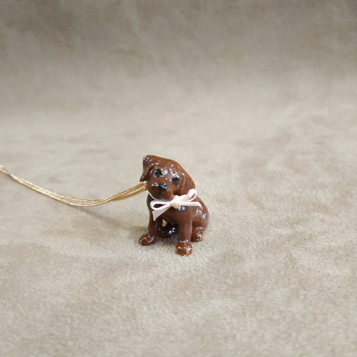 Chocolate Labrador Puppy Necklace in porcelaine by And Mary