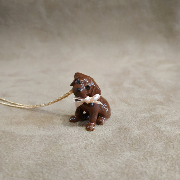 Chocolate Labrador Puppy Necklace in porcelaine by And Mary