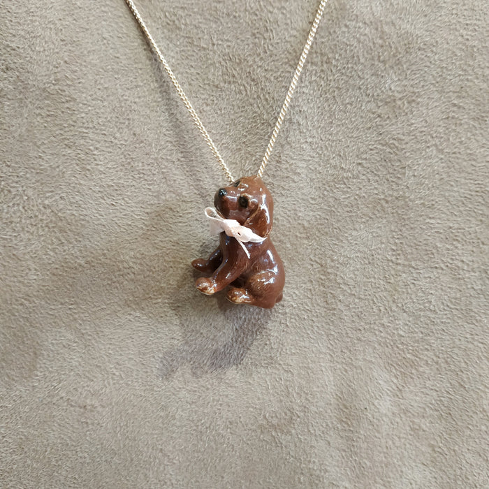 Chocolate Labrador Puppy Necklace in porcelaine by And Mary