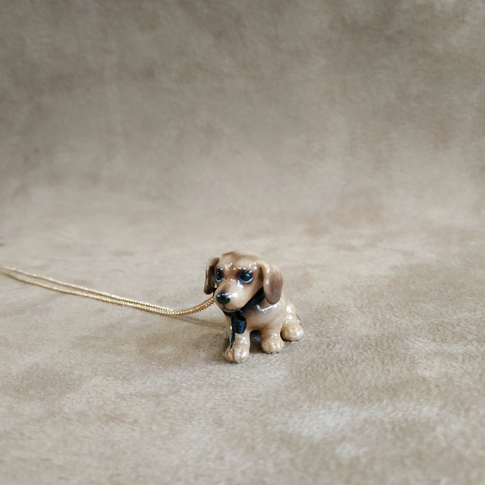 Brown Dachshund Puppy Necklace And Mary