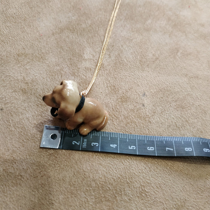 Brown Dachshund Puppy Necklace And Mary