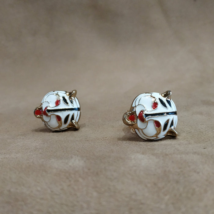 Vintage Tiger head enamel Clip On earrings