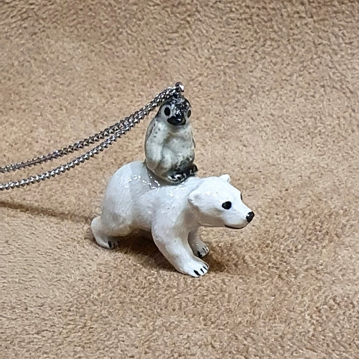 Baby Penguin and Polar Bear Pendant Necklace by And Mary