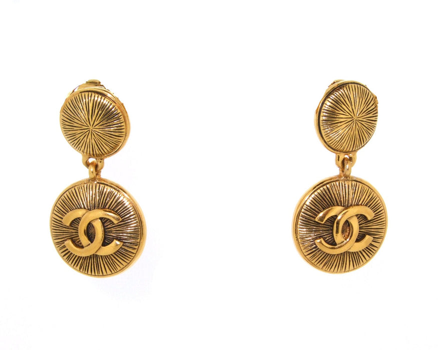 Vintage Chanel Earrings CC Logo gold drop 1980s - The Hirst Collection
