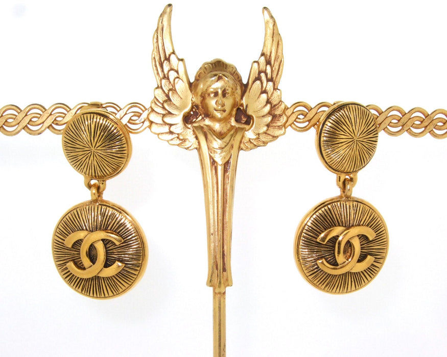 Vintage Chanel Earrings CC Logo gold drop 1980s - The Hirst Collection