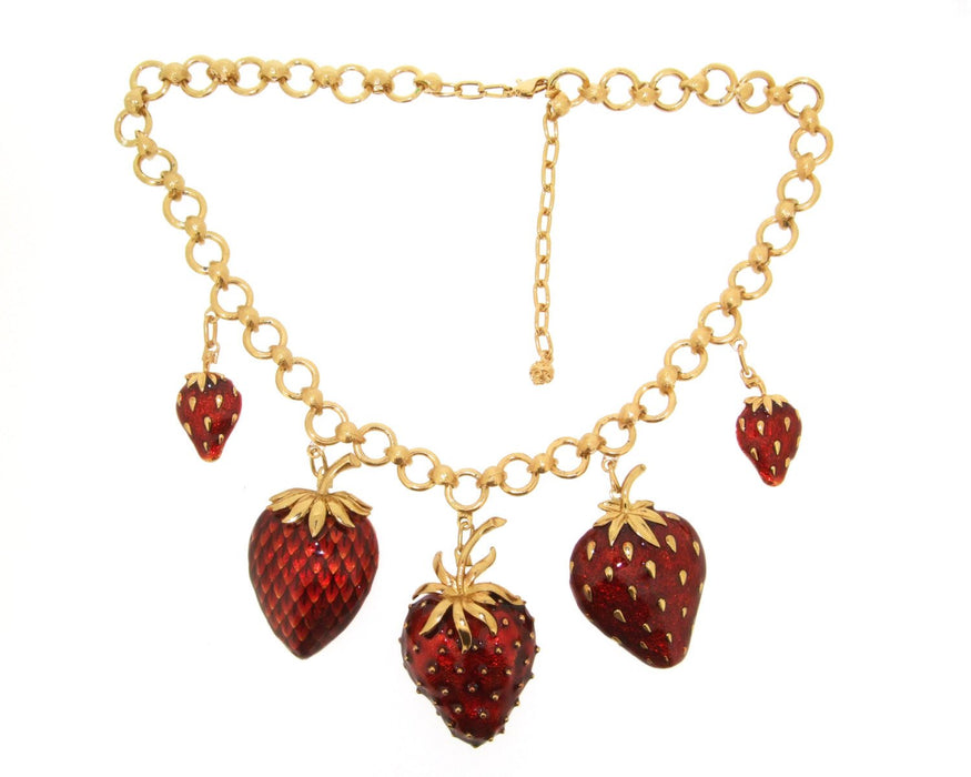 Strawberry Necklace Red Enamel Gold - The Hirst Collection