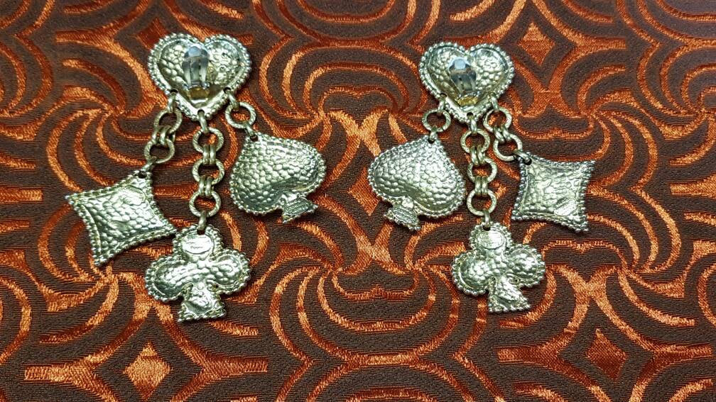 Edouard Rambaud Statement Chandelier Earrings Heart Gold Jewelled - The Hirst Collection