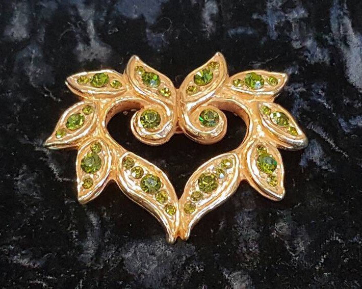 Christian Lacroix Brooch Gold Olive Green Crystal Vintage - The Hirst Collection