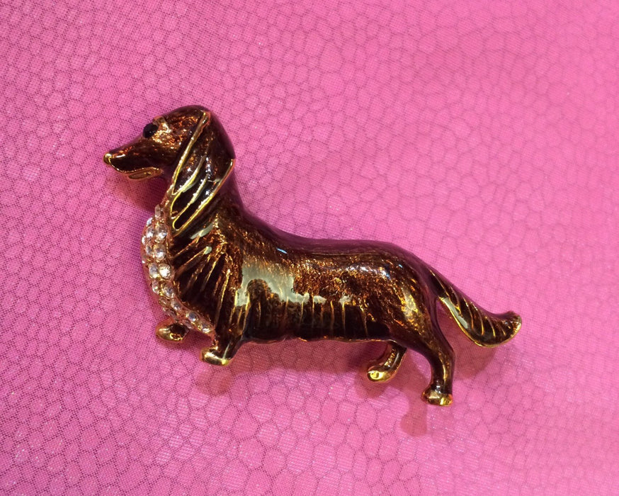 Daschund Sausage Dog brooch in Brown enamel - The Hirst Collection