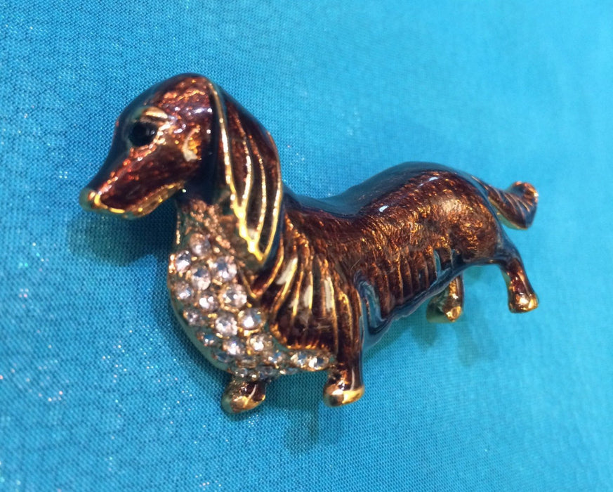 Daschund Sausage Dog brooch in Brown enamel - The Hirst Collection