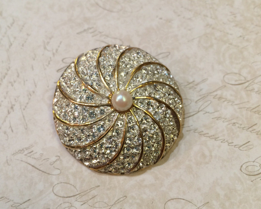 Pearl Bridal brooch Vintage Bride by Sardi with crystal - The Hirst Collection