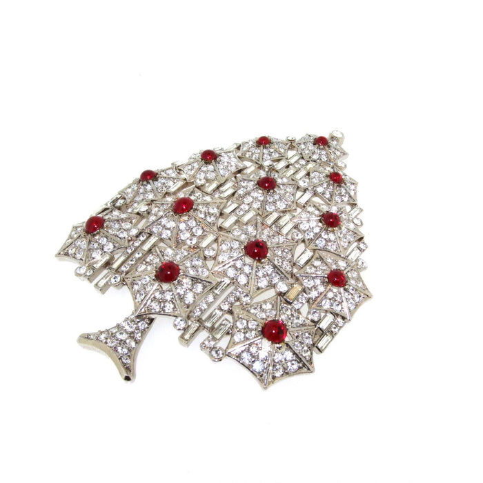 Silver and Red Christmas Tree Brooch by Cristobal London - The Hirst Collection