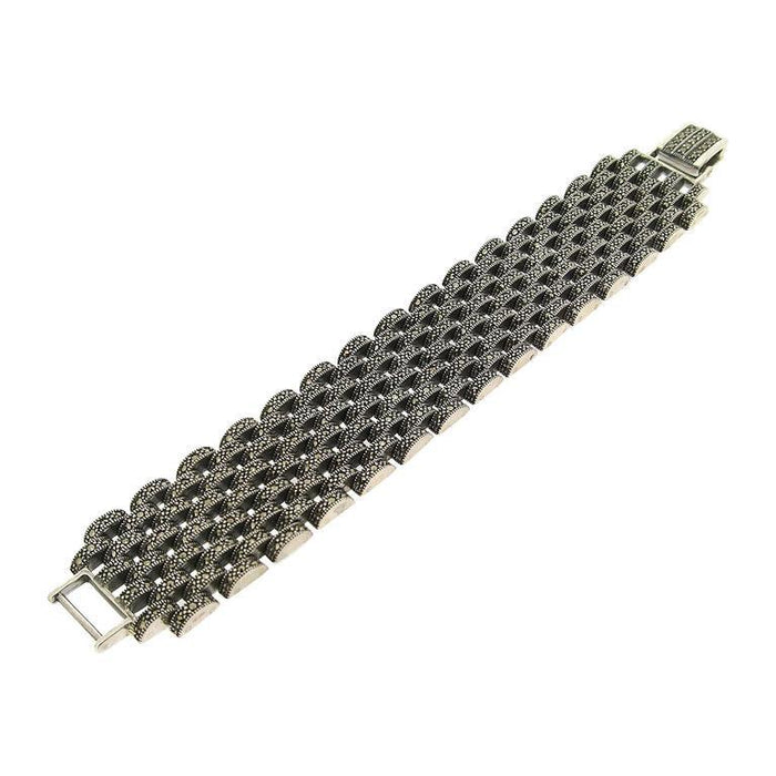 Silver Marcasite Bracelet Chainmail Art Deco Style - The Hirst Collection
