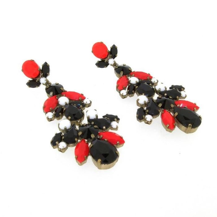 Red and Black Crystal Chandelier Statement Earrings by Frangos - The Hirst Collection