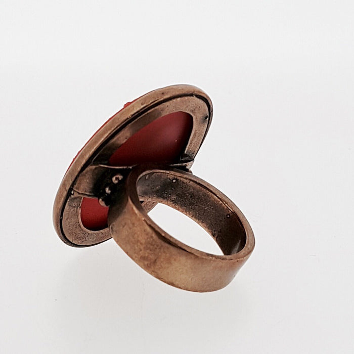 Extasia Cameo Ring Coral German Glass Bronze - The Hirst Collection