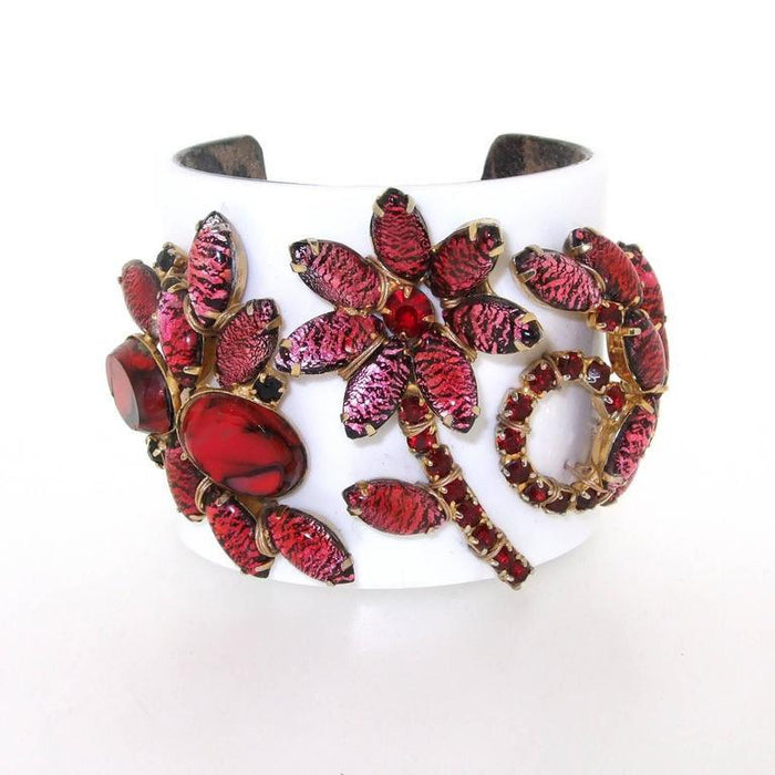 Vintage Red White Bracelet Vintage Glass Cuff by Katherine Alexander - The Hirst Collection