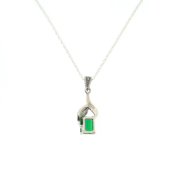 Art Deco Pendant Necklace Emerald Green Crystal Silver Vintage Wedding Bridal Bridesmaid - The Hirst Collection