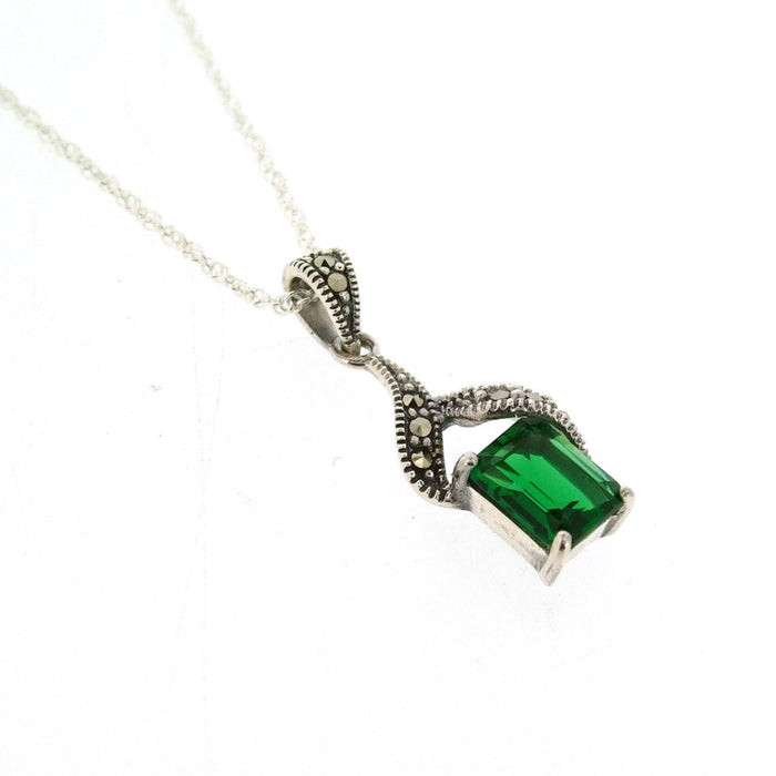 Art Deco Pendant Necklace Emerald Green Crystal Silver Vintage Wedding Bridal Bridesmaid - The Hirst Collection