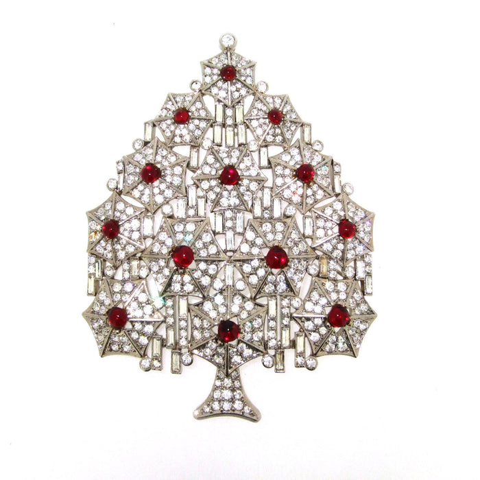 Silver and Red Christmas Tree Brooch by Cristobal London - The Hirst Collection
