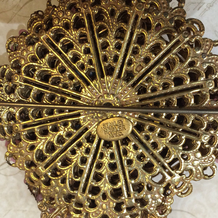 Vintage Stanley Hagler Brooch Pink Pearl Beaded - The Hirst Collection