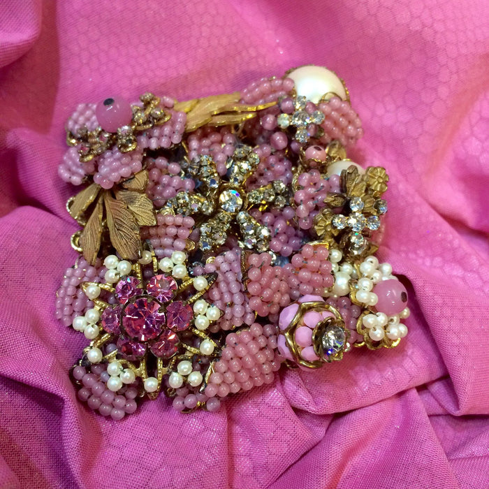Vintage Stanley Hagler Brooch Pink Pearl Beaded - The Hirst Collection