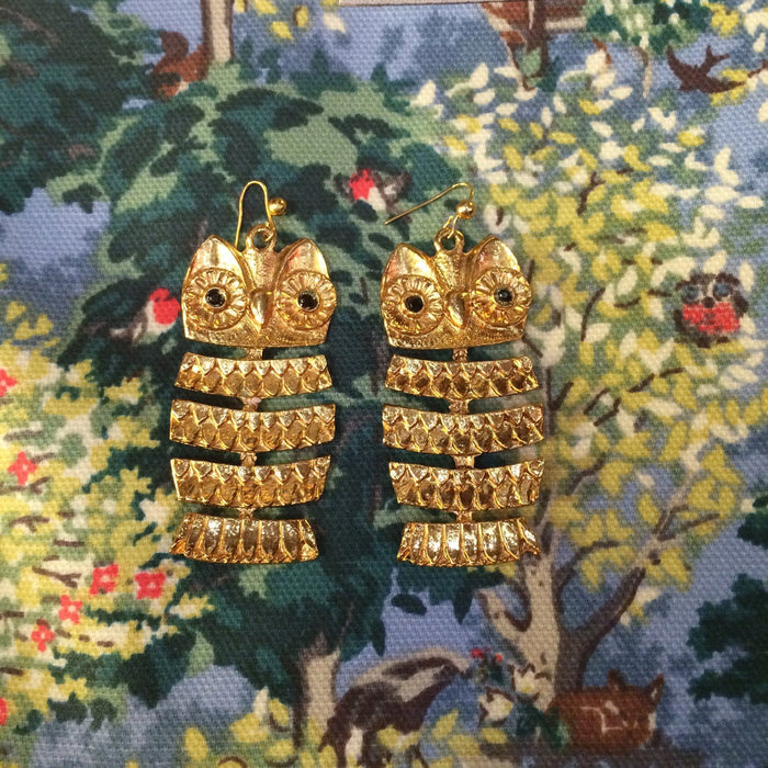 Gold Owl earrings vintage style - The Hirst Collection