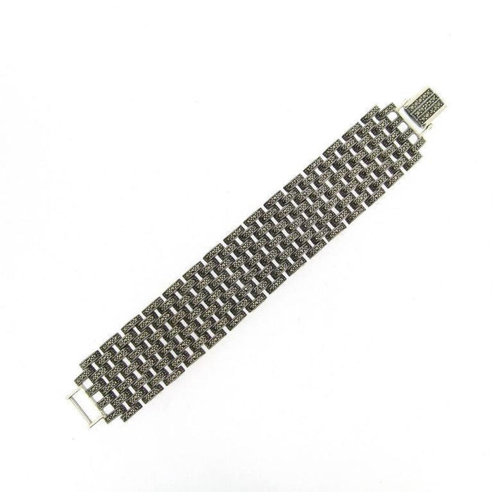 Silver Marcasite Bracelet Chainmail Art Deco Style - The Hirst Collection