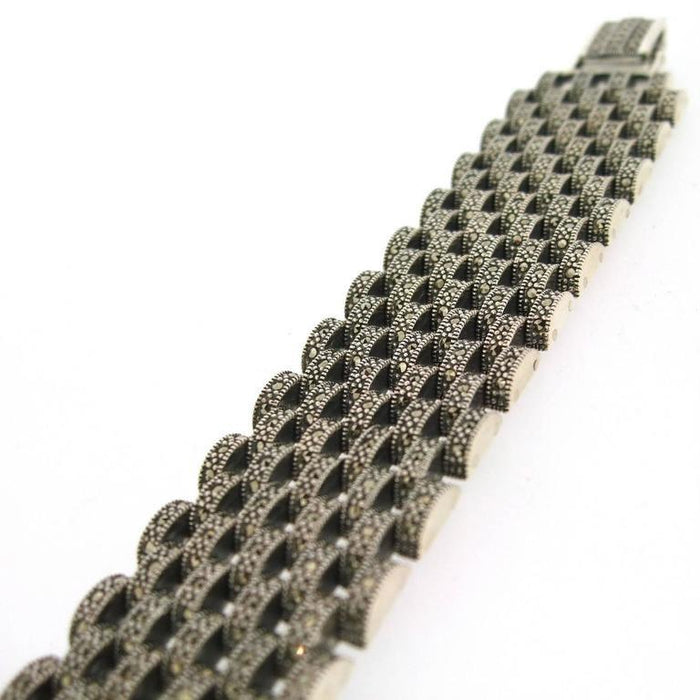 Silver Marcasite Bracelet Chainmail Art Deco Style - The Hirst Collection