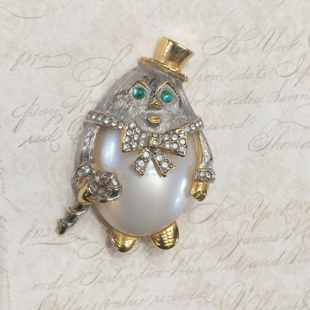 Humpty Dumpty large brooch by Kenneth Jay Lane with pearl - The Hirst Collection