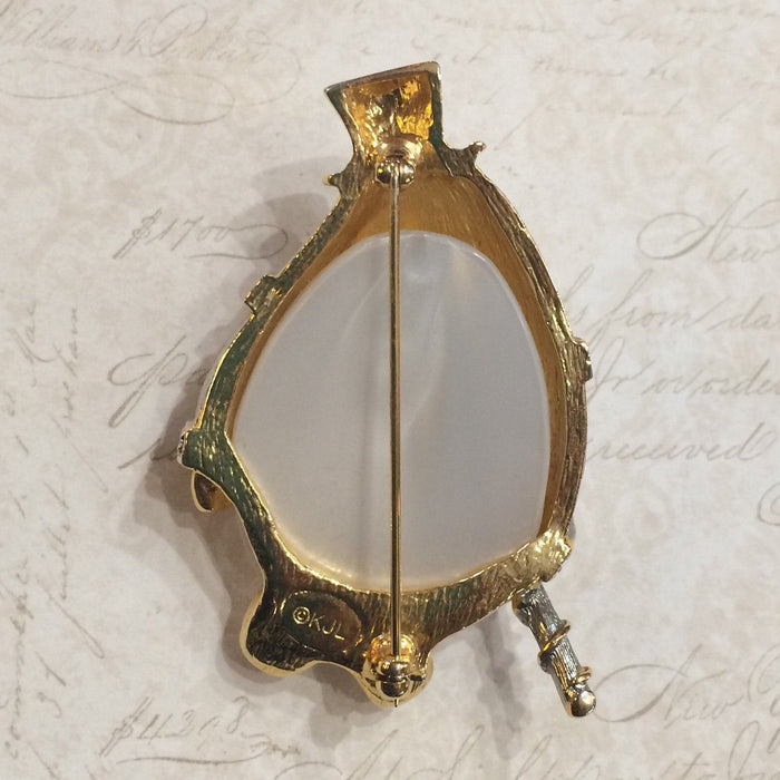Humpty Dumpty large brooch by Kenneth Jay Lane with pearl - The Hirst Collection