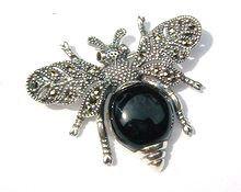 Bee Brooch Silver Marcasite Black Onyx - The Hirst Collection