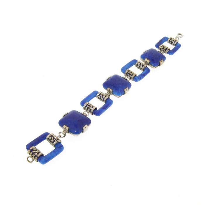 Art Deco Bracelet Lapis Blue Czech Glass - The Hirst Collection