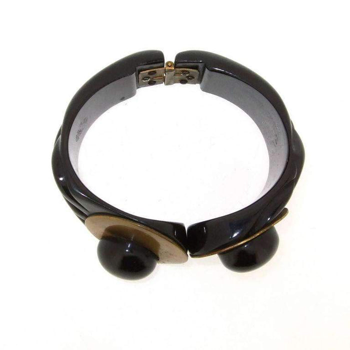 Art Deco Bakelite Bracelet Dress Clip Set Black and Gold - The Hirst Collection