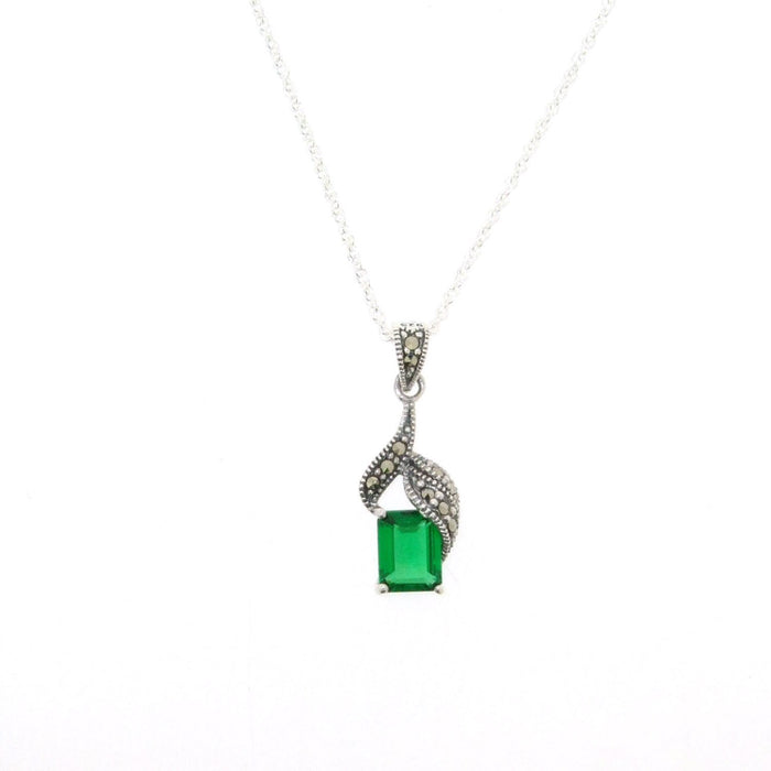Art Deco Pendant Necklace Emerald Green Crystal Silver Vintage Wedding Bridal Bridesmaid - The Hirst Collection
