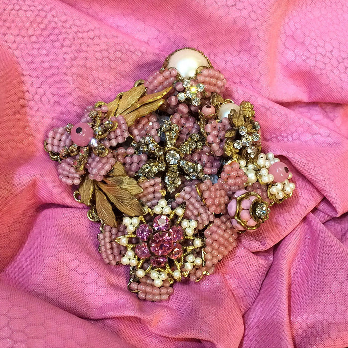 Vintage Stanley Hagler Brooch Pink Pearl Beaded - The Hirst Collection