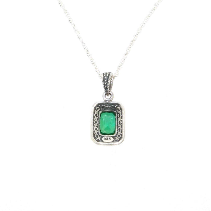 Art Deco Pendant Green Emerald Necklace Silver Marcasite Cubic Zirconia - The Hirst Collection