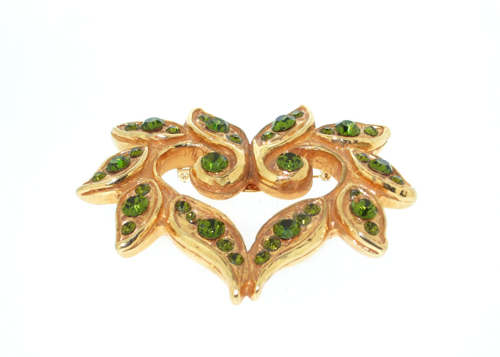 Christian Lacroix Brooch Gold Olive Green Crystal Vintage - The Hirst Collection