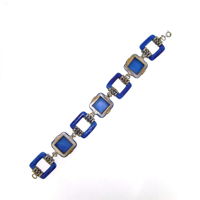 Art Deco Bracelet Lapis Blue Czech Glass - The Hirst Collection
