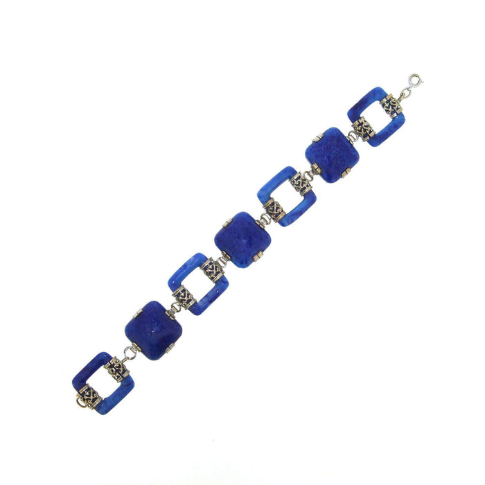 Art Deco Bracelet Lapis Blue Czech Glass - The Hirst Collection