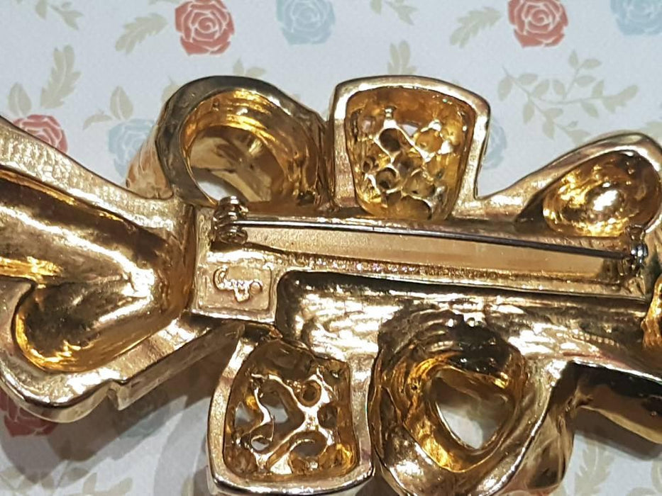 Gold Black Brooch  Statement Vintage Large Designer - The Hirst Collection