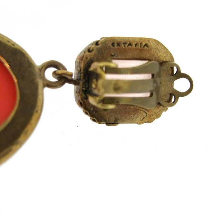 Extasia Cameo Earrings Coral German Glass Bronze Pink Swarovski Crystal Clip On - The Hirst Collection