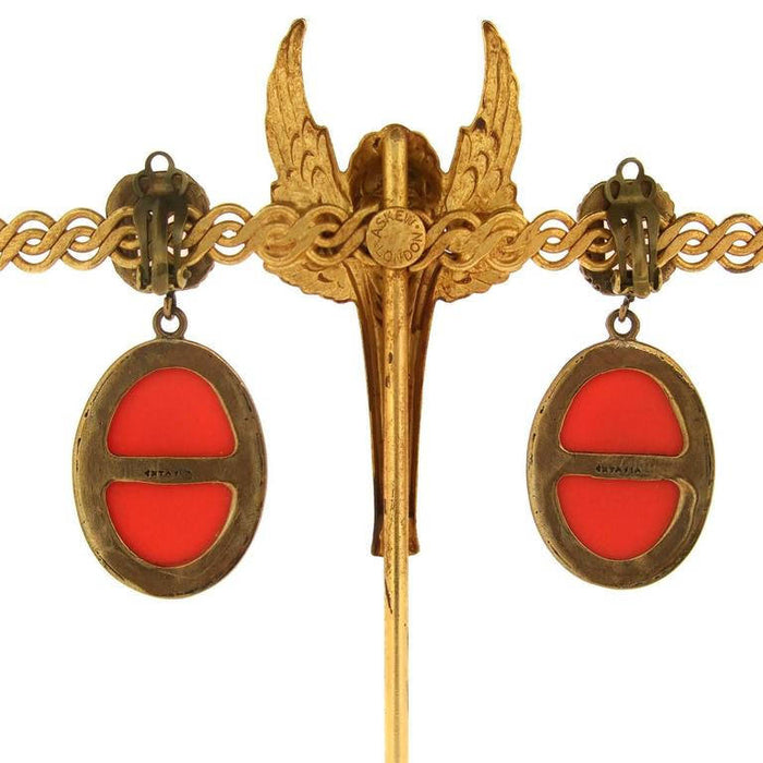 Extasia Cameo Earrings Coral German Glass Bronze Pink Swarovski Crystal Clip On - The Hirst Collection
