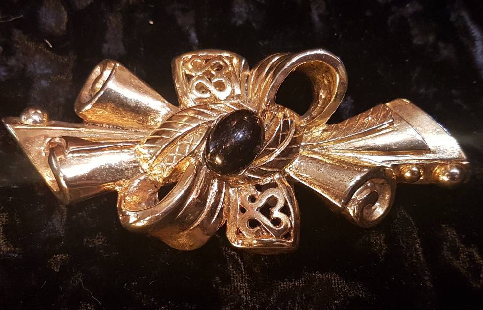 Gold Black Brooch  Statement Vintage Large Designer - The Hirst Collection