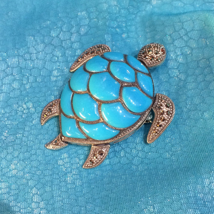 Bright Turquoise Tortoise Brooch - The Hirst Collection