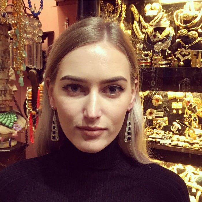 Art Deco Style Black Onyx Triangle Earrings - The Hirst Collection